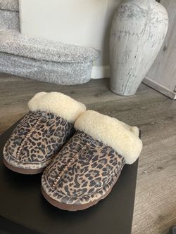 Bearpaw Loki Exotic leopard print suede and plush shearling-lined slip-on slippers