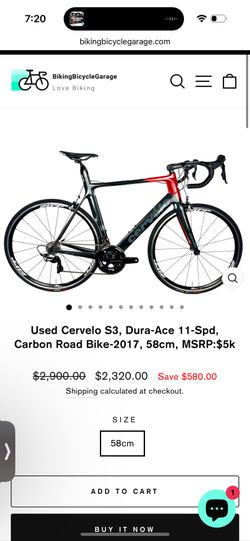 Used Cervelo S3, Dura-Ace 11-Spd, Carbon Road Bike-2017, 58cm, MSRP:$5k