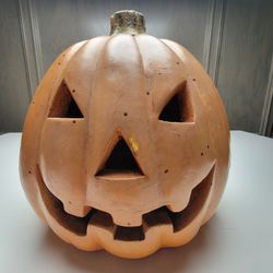Vtg Heavy Resin Carved Look Pumpkin Jack O Lantern Distressed Halloween Decor 10"