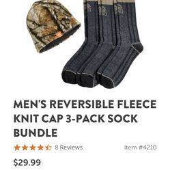 Legendary Whitetails Men’s Reversible Fleece Knit Cap 3 Sock Bundle 