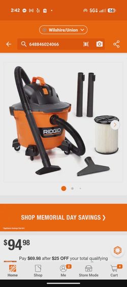⚠️ NO WHEELS — NO HANDLE — MISSING SOME ATTACHMENTS ⚠️  SELL AS IS  RIDGID 9 Gal. 4.25 Peak HP NXT Wet/Dry Shop Vacuum HD09001 – New