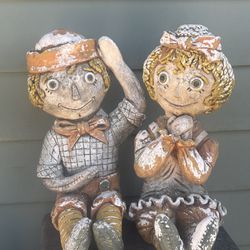 Doll up your yard; Vintage 1969 Heavy Cement Raggedy Ann and Andy Yard Art: 