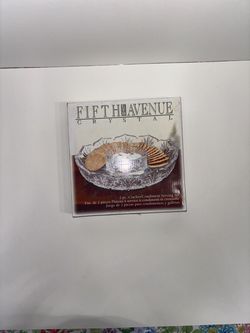 Fifth Avenue Crystal 2 Pc Cracker Condiment Serving Set Platter Dip Bowl 10”