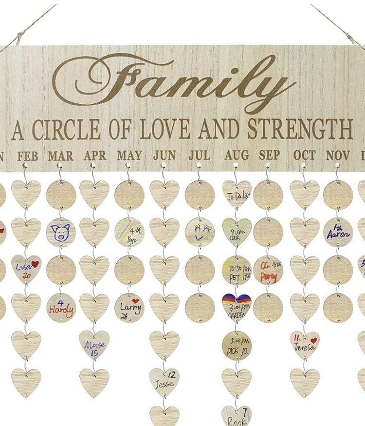 Wooden Birthday Calendar Board Wall Hanging Plaque Sign with 100 Wooden Discs