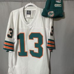 🔥 Dan Marino Miami Dolphins #13 Vintage Jersey + Super Bowl VIII Beanie (Size L)
