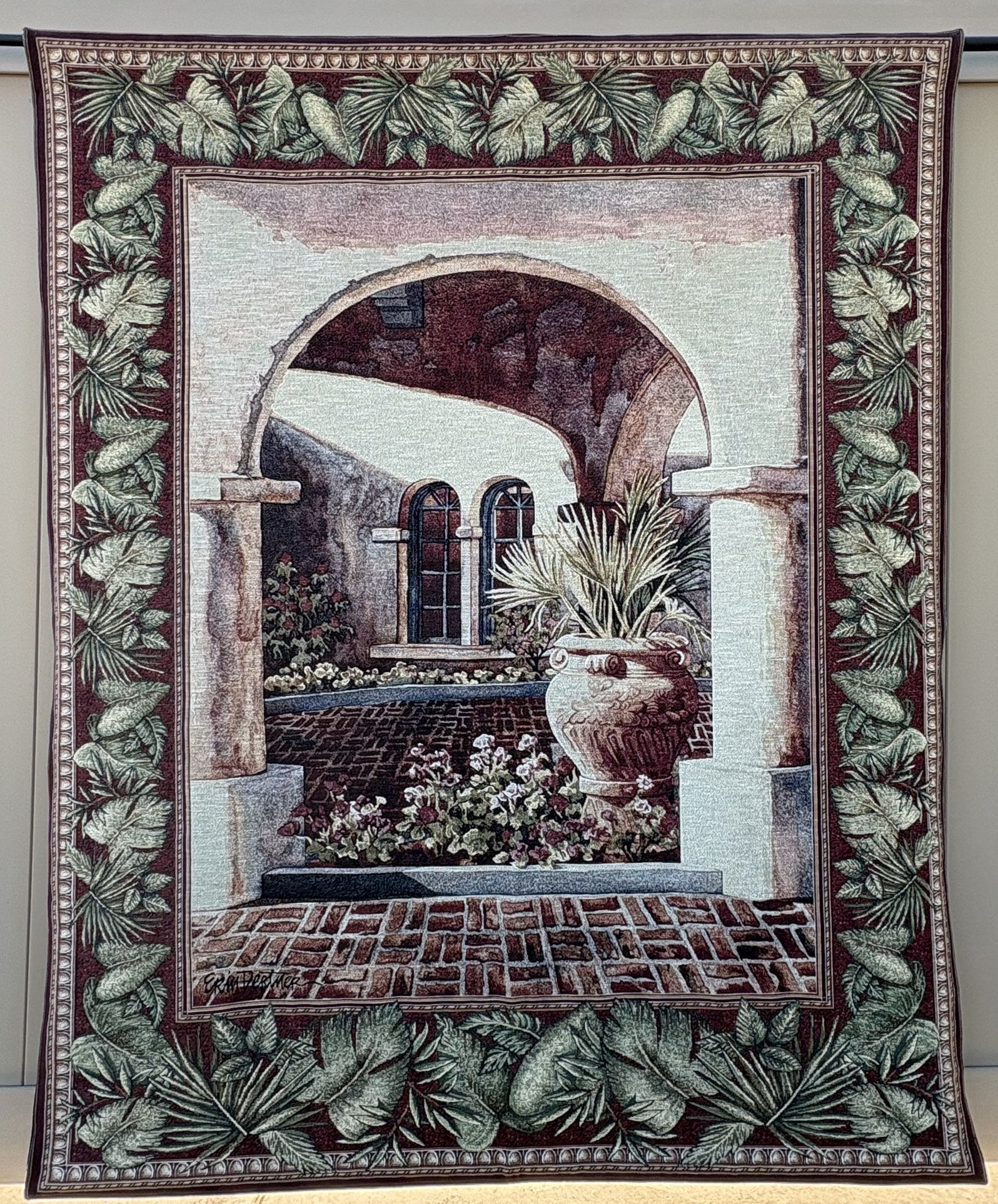 Large Wall Tapestry Mediterranean Courtyard Scene