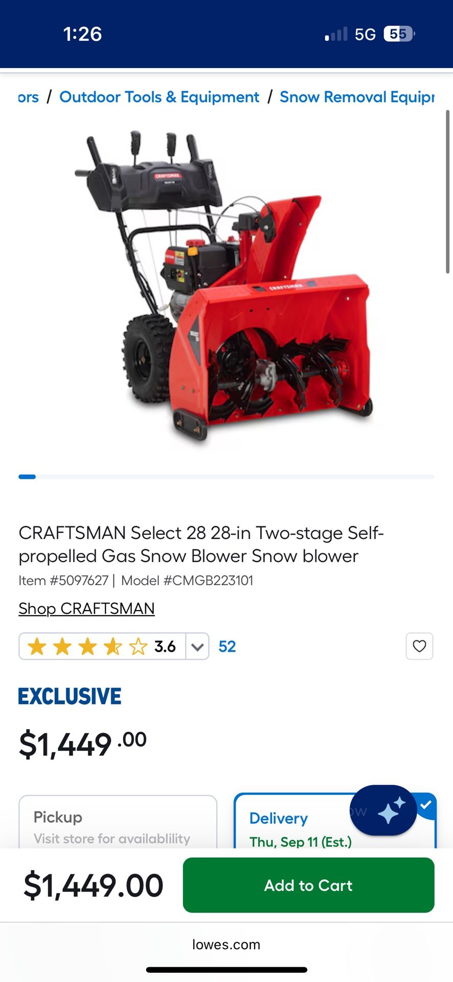 Craftsman Select 28 Snowblower