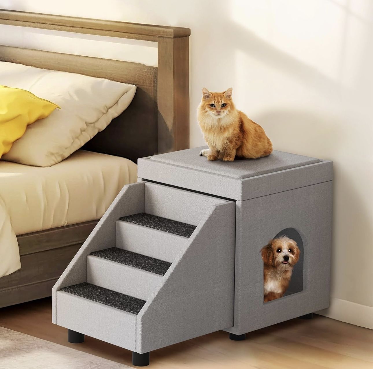 DWVO Foldable Dog Stairs for Small Dogs, Cat Window Perch with Stairs, Dog Steps for High Bed and Couch Hold Up to 230 lbs, Multi-Purpose Pet Bunk Bed