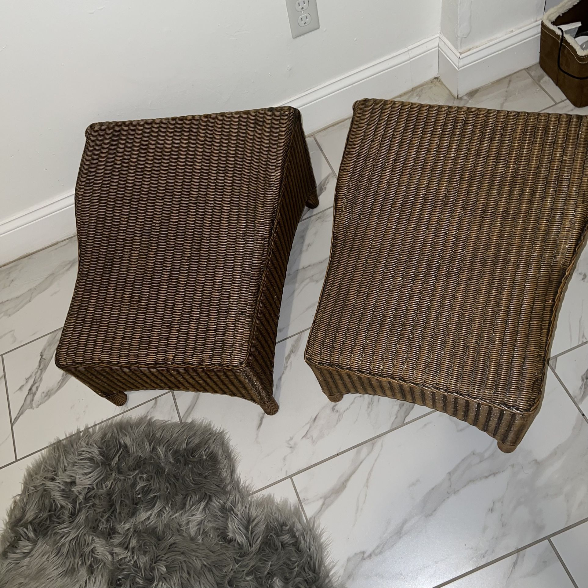 Crate and Barrel Wicker Ottoman Footstool set of two