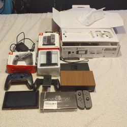 Nintendo, Switch 1, Gray With A Modified Wood Style Backplate  And Included Games/Accessories