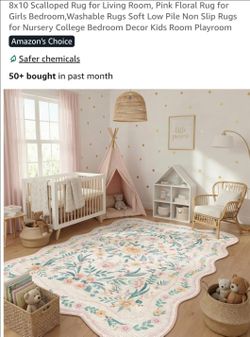 NEW 8x10 Pink Floral Scalloped Area Rug