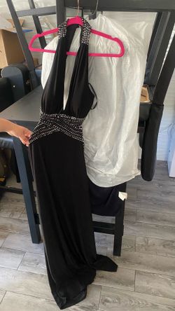 Betsy & Adam Black Sequin Halter Grown