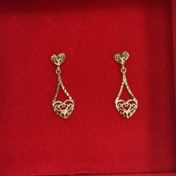 Heart Shaped Filigree Earrings | 14K | 1.2G
