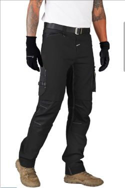 Ellobird Men's Construction Work Utility Pants Relaxed Fit Stretch Flex Cordura Double Knee Reinforcement Carpenter Cargo Black Knight 32W x 34L