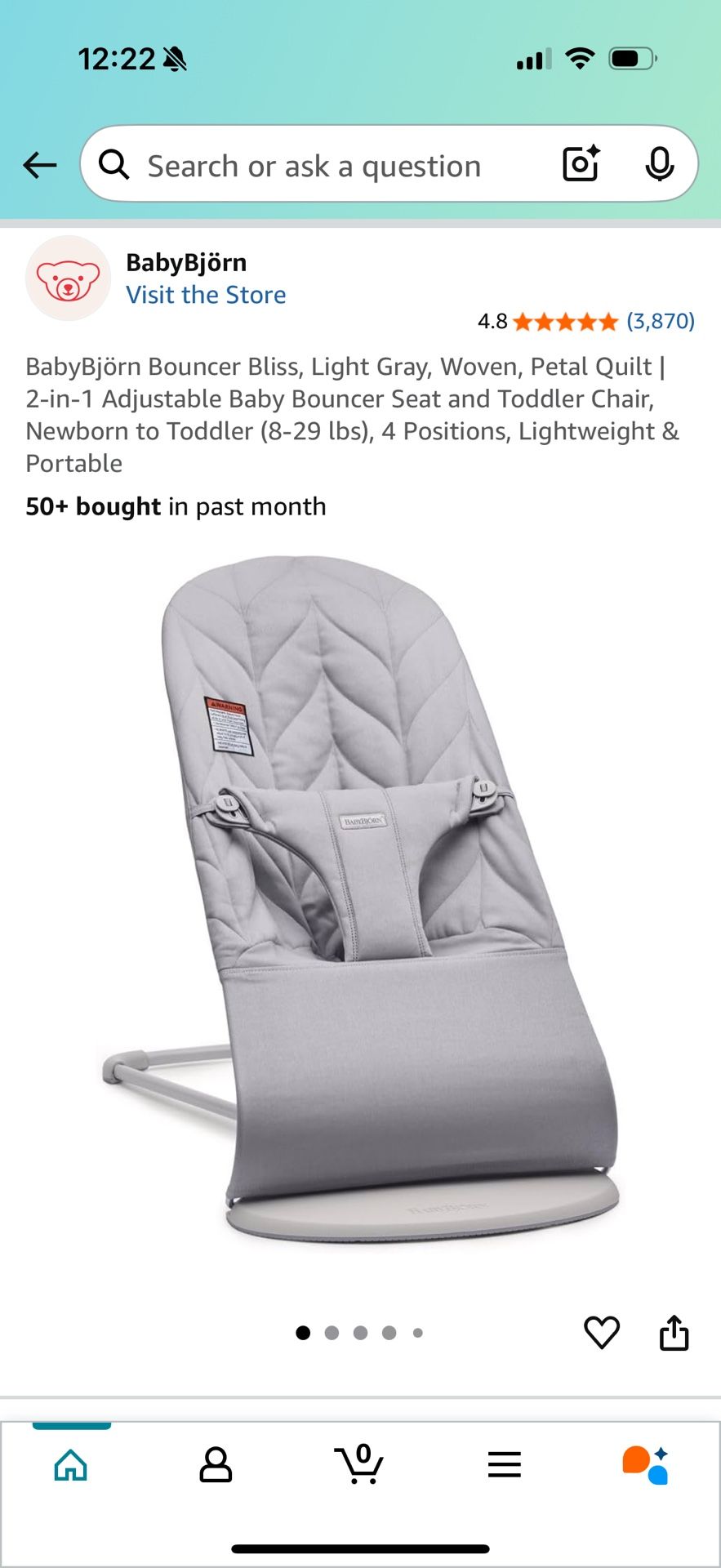 BabyBjörn Bouncer Bliss, Light Gray, Woven, Petal Quilt | 2-in-1 Adjustable Baby Bouncer Seat and Toddler Chair, Newborn to Toddler (8-29 lbs), 4 Posi
