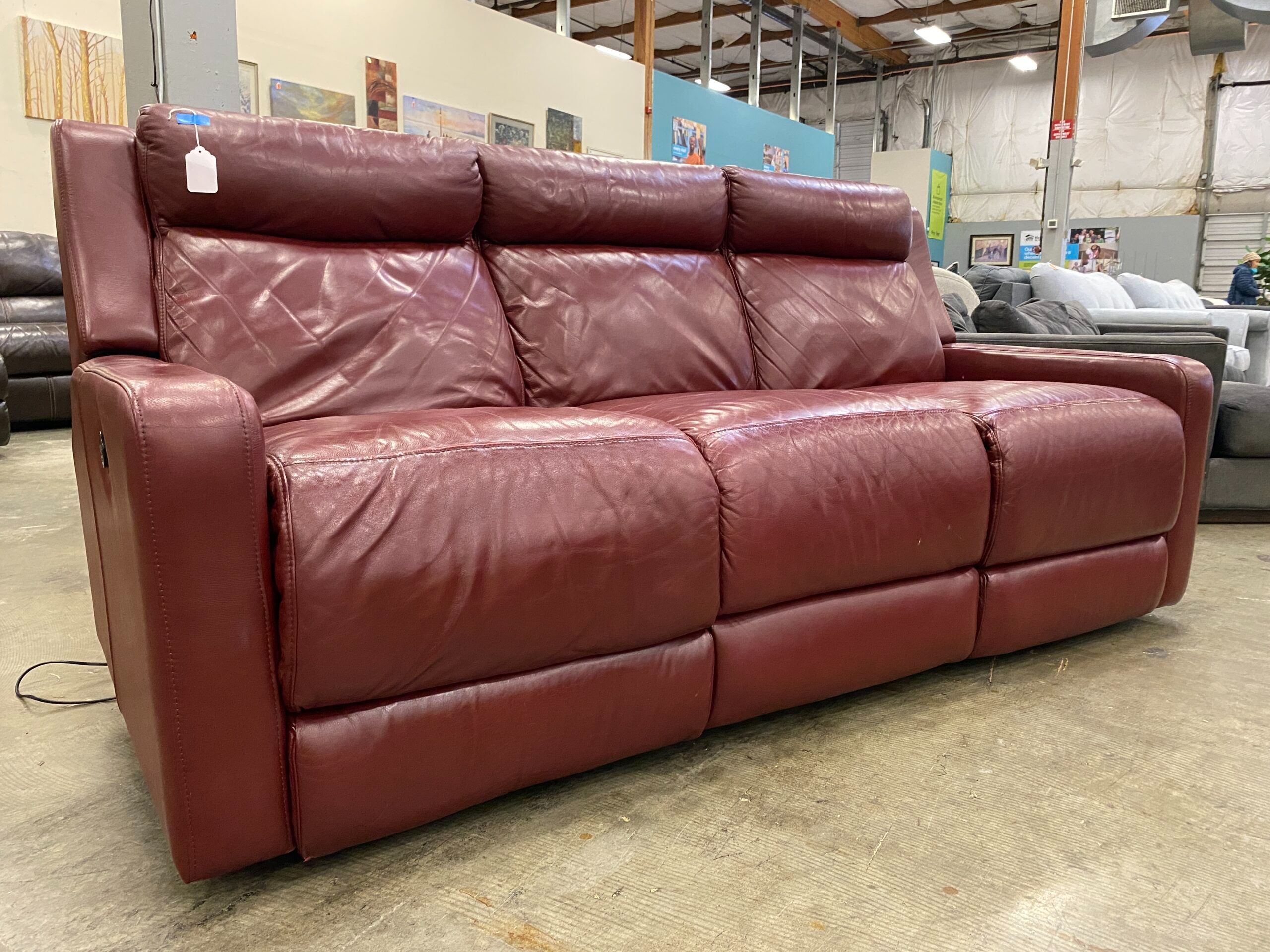 Uptown Maroon Reclining Leather Sofa