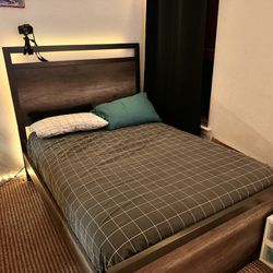 Wood- Brown And Black Bed Frame 