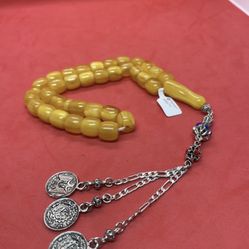 33 Beads Prayer Rosary Tasbah Yellow Miskevi Ottoman Style 12x12mm Veined