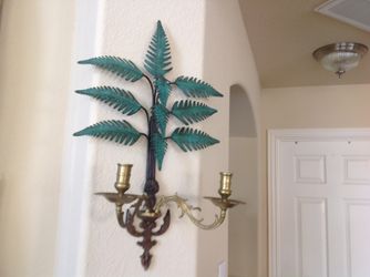 Pair Vintage Wall Mounted Brass Candelabra 