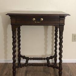 late 19th century english barley twist table with one drawer 28"H 24"W 18L