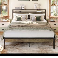 New in box Queen Bed Frame with Storage Headboard, Platform Bed Frame Queen Size with Strong Supports, More Sturdy, Noise-Free, No Box Spring Needed, 