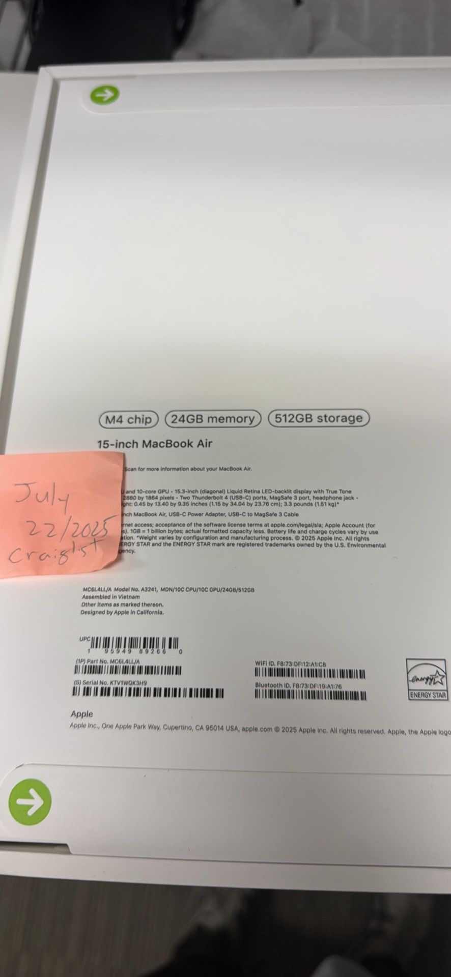 Unopened MacBook Air 15in 512 Gb , 24gb Ram