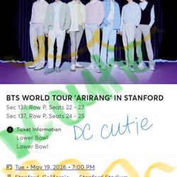 4 BTS TICKETS STANFORD CA 5/19