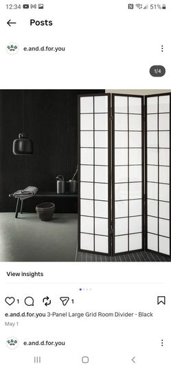 3-Panel Large Grid Room Divider - Black