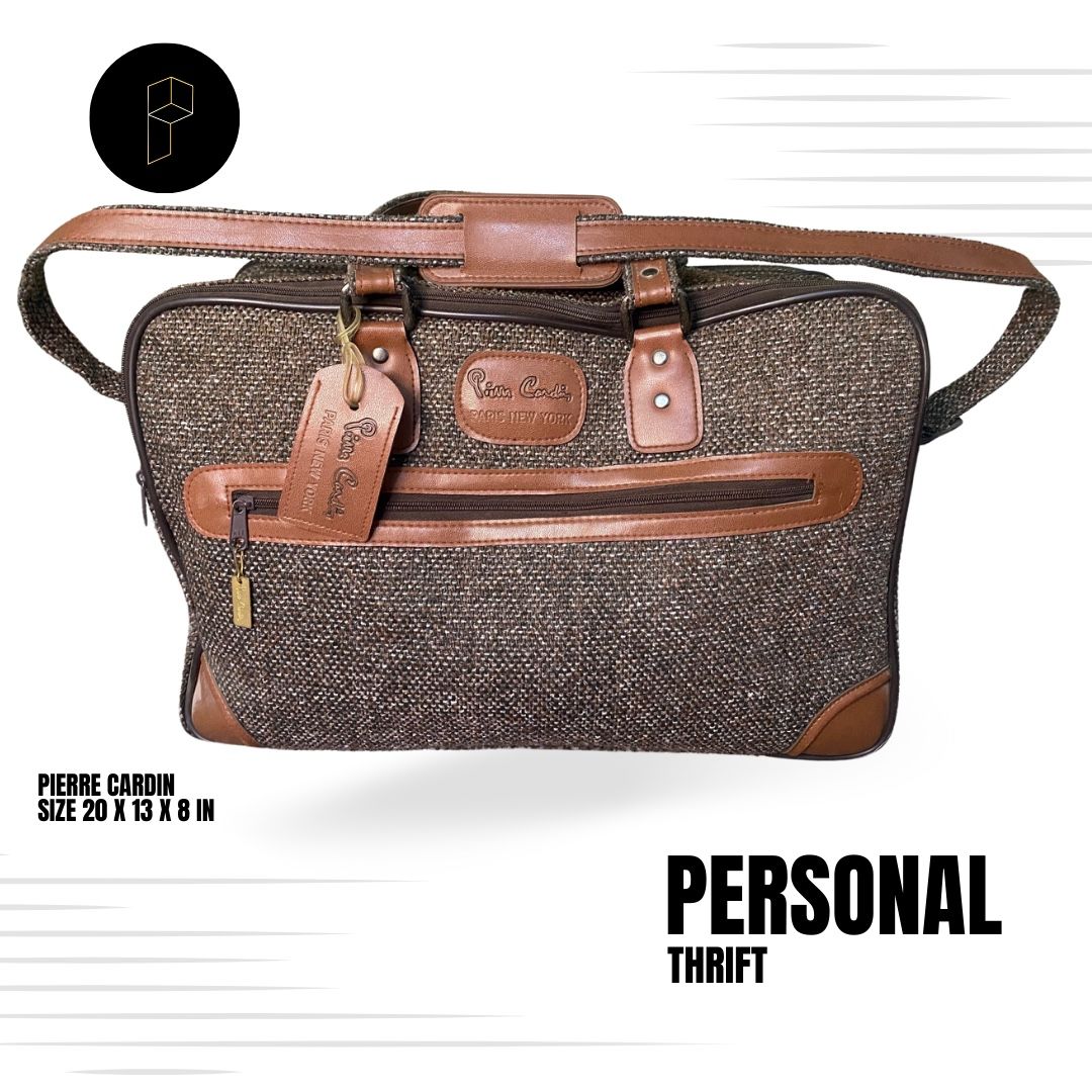 Pierre Cardin Large Duffle Bag Brown Tweed 20x13x8 inches