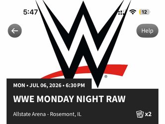 WWE Raw Tickets x2