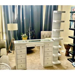 Glass top vanity with or without mirror and shelves