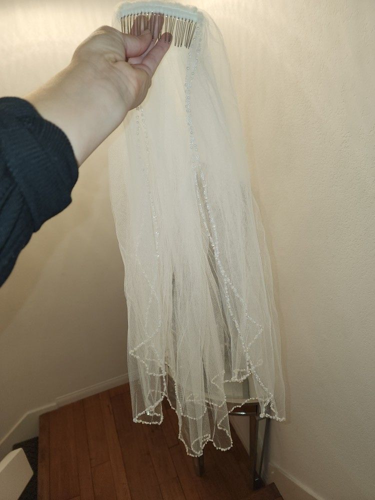 Ivory Beaded Bridal Veil