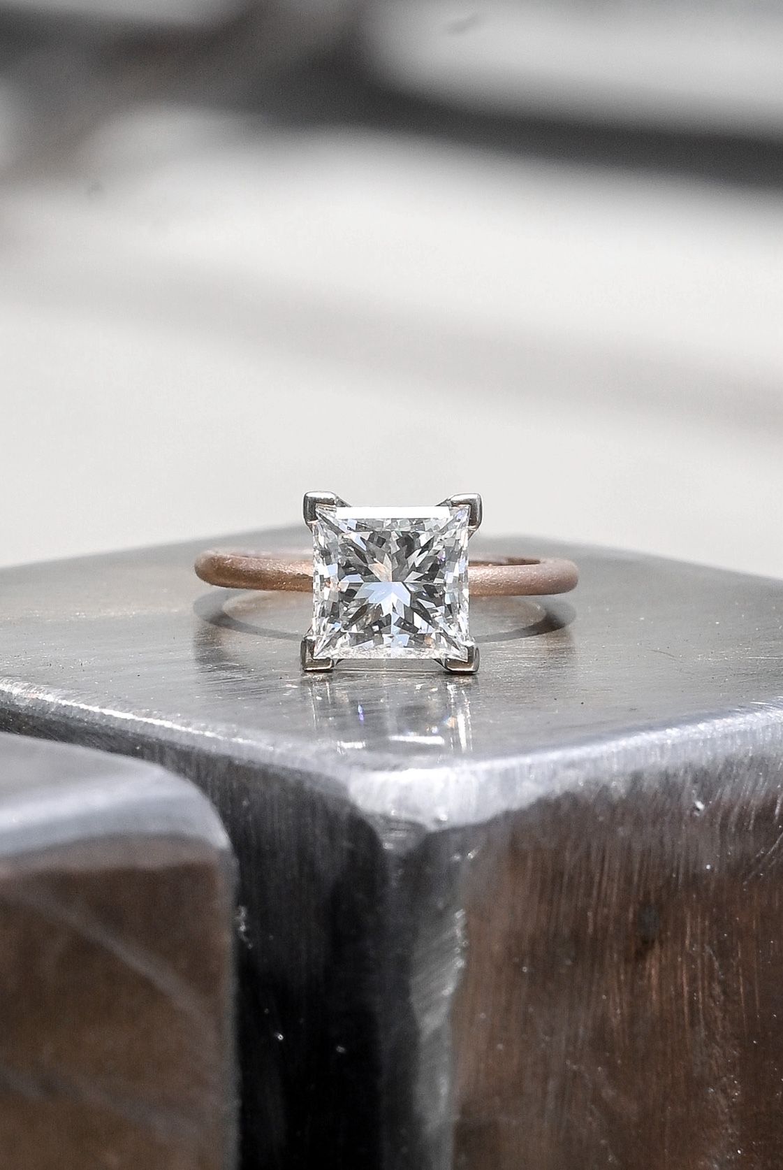 2.18ct princess cut diamond ring with rose gold band (size 5)