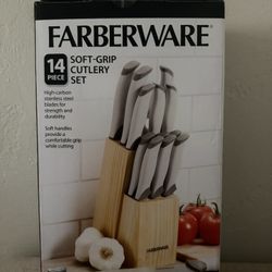 Farberware 14-Piece Soft-Grip Cutlery Block Set, Gray