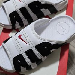Nike Air More Uptempo Slides (White/black/red)