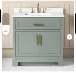 Doveton 36 in. Single Sink Freestanding Sage Green Bath Vanity with White Engineered Stone Top (Assembled)