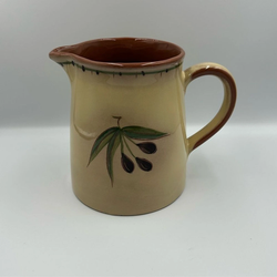 World Market Ceramic Pitcher Hand-Painted Olive Design