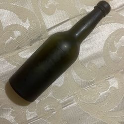 Antique Vtg Early 19th C 1820s Pontilled Black Glass Beer or Wine Bottle 9.25 In