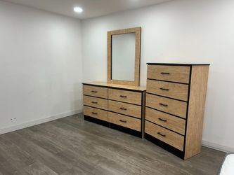 Dresser with mirror and chest