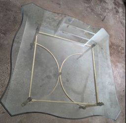 Vintage Mid Century Hollywood Regency Brass Beveled Glass Coffee Table