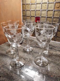 Vintage Etched Crystal Wine Glasses