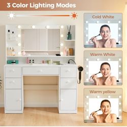 VANITY DESK WITH MIRROR & LED LIGHTS 