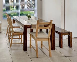 Wooden Dining Table with Matching Bench