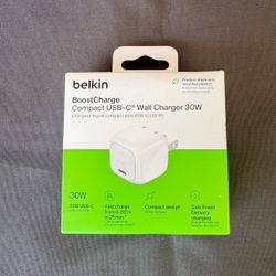 Belkin 30W USB-C Wall Charger - White: Quick Charge, Compatible with Apple & Samsung