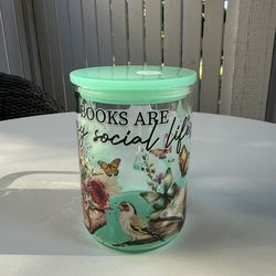 Book Lover Glass Mug – Floral Aesthetic Cup w/ Lid & Straw