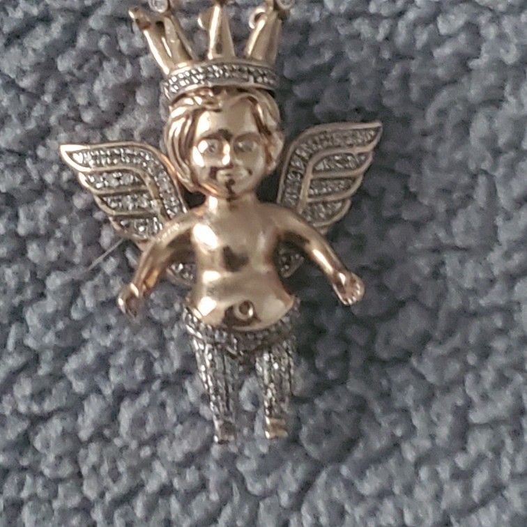 Real 10k Gold Diamond Cherub Charm
