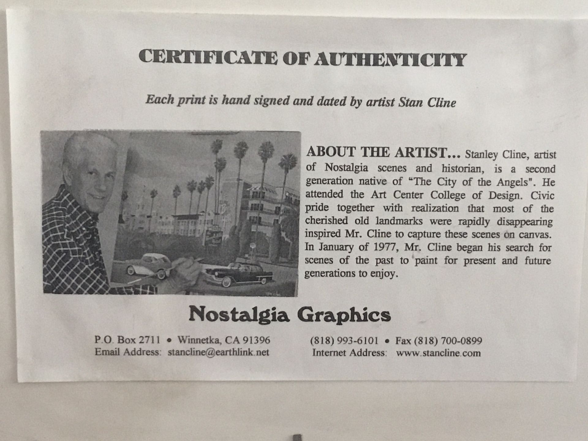 STAN CLINE SIGNED $60 OBO Collectibles & Art