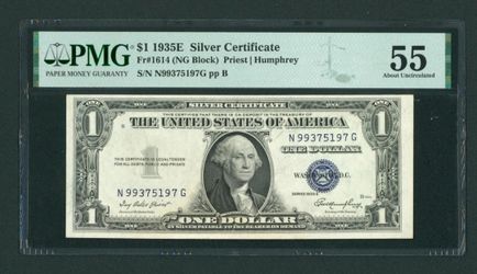 ((HIGH SERIAL #)) $1 1935 Silver Certificate Note ** PAPER CURRENCY (PMG - 55)