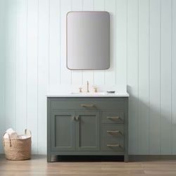 Jasper 42 in. W x 22 in. D Bath Vanity in Vintage Green with Engineered Stone Vanity in Carrara White with White Sink:$350