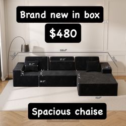 BLACK RIGHT HAND FACING Chaise Modular Convertible Sectional Sofa/ Black And Grey/ Read Description